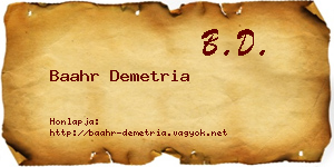 Baahr Demetria névjegykártya